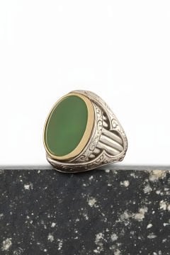 Yeşil Akik Taşlı Oval Model Gümüş Yüzük