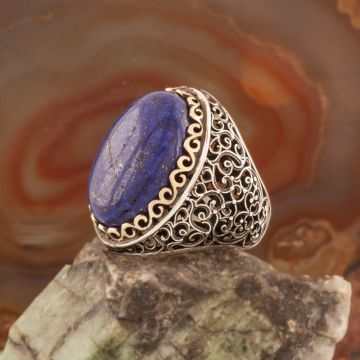 Lapis Taşlı Büyük Boy Sarmaşık Model Gümüş Yüzük