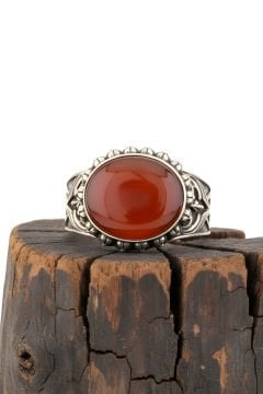 Akik Taşlı El İşi Gümüş Yüzük