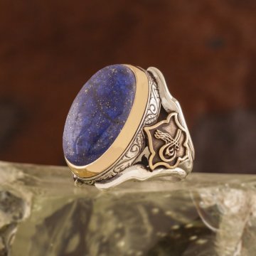Lapis Taşlı Tuğra Desenli Zambak Model Yüzük