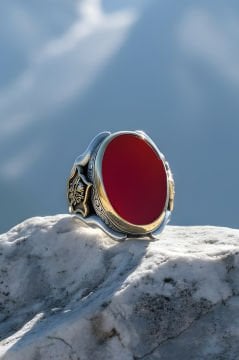 Akik Taşlı Devlet Arması Zambak Model Yüzük