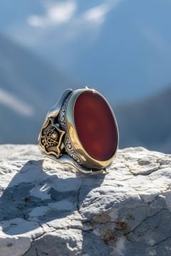 Akik Taşlı Devlet Arması Zambak Model Yüzük