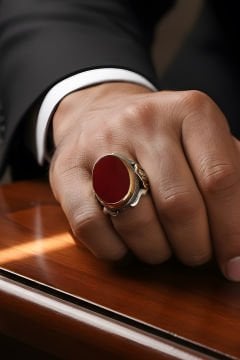 Akik Taşlı Devlet Arması Zambak Model Yüzük