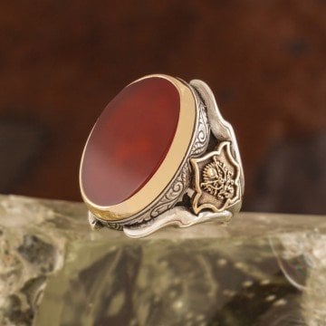 Akik Taşlı Devlet Arması Zambak Model Yüzük