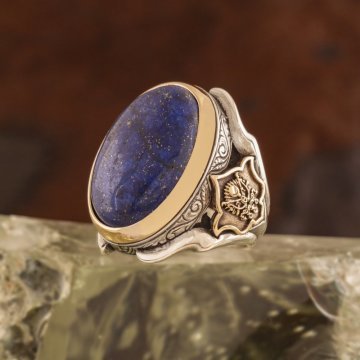 Lapis Taşlı Tuğra Desenli Zambak Model Yüzük