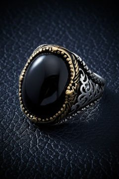 Oniks Taşlı Gümüş Erkek Yüzük