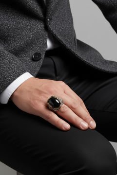 Oniks Taşlı Gümüş Erkek Yüzük