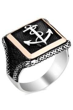 Kare Model Çapa Sembollü Gümüş Yüzük