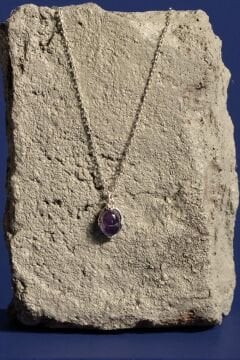 Doğal Ametist Taşlı Minimal Gümüş Kadın Kolye
