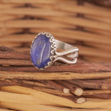 Lale Model Lapis Lazuli Taşlı El İşi Gümüş Yüzük