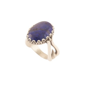 Lale Model Lapis Lazuli Taşlı El İşi Gümüş Yüzük