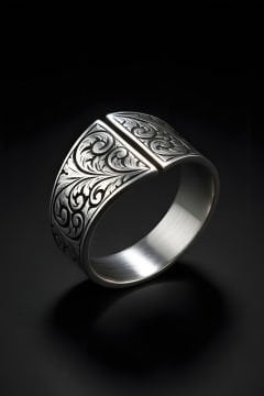 Kalem Desen İşlemeli Baş Parmak Zihgir Yüzüğü