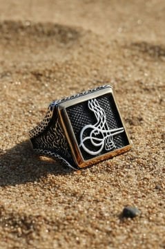 Kare Model Osmanlı Tuğralı Gümüş Yüzük