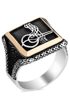 Kare Model Osmanlı Tuğralı Gümüş Yüzük