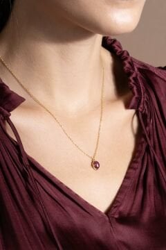 Doğal Yakut Taşlı Minimal Gümüş Kadın Kolye Altın Rengi