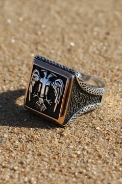 Kare Model Selçuklu Kartalı Gümüş Yüzük