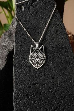 Kurt Model Siyah Mineli Gümüş Kolye