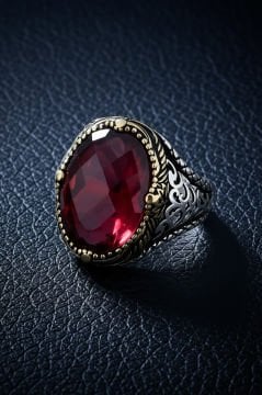 Kırmızı Zirkon Taşlı Gümüş Erkek Yüzük