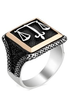 Kare Model Terazi Sembollü Gümüş Yüzük