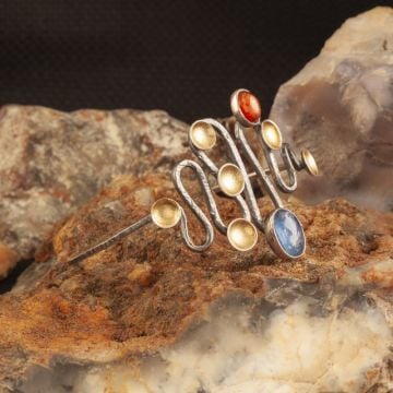 El İşi Turmalin ve Kyanite Taşlı Gümüş Bileklik