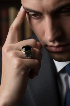 Benekli Model Siyah Zirkon Taşlı Gümüş Yüzük