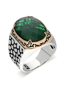 Benekli Model Yeşil Zirkon Taşlı Gümüş Yüzük