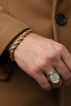 Sedef Taşı Üzerine Elif Gümüş Erkek Yüzük