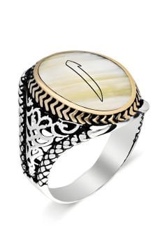 Sedef Taşı Üzerine Elif Gümüş Erkek Yüzük