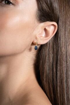 Lapis Lazuli Taşlı Minimal Gümüş Kadın Küpe Altın Rengi