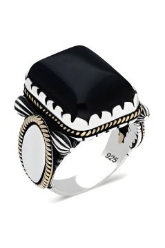 Oniks Taşlı Gümüş Yüzük