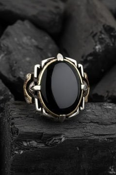 Kalem İşleme Oniks Taşlı Erkek Yüzüğü