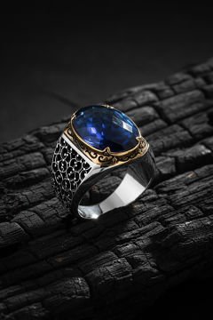 Sarmaşık Model Mavi Zirkon Taşlı Gümüş Yüzük