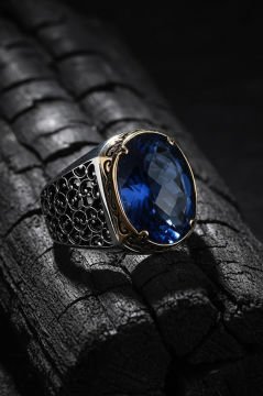 Sarmaşık Model Mavi Zirkon Taşlı Gümüş Yüzük