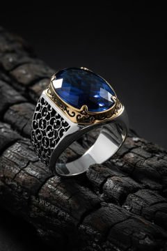 Sarmaşık Model Mavi Zirkon Taşlı Gümüş Yüzük