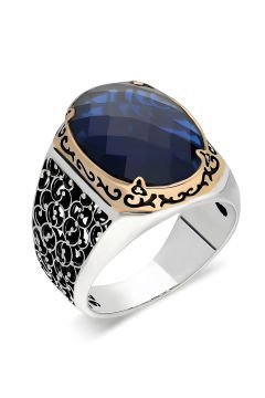 Sarmaşık Model Mavi Zirkon Taşlı Gümüş Yüzük