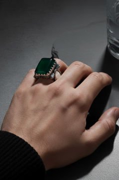 Yeşil Akik Taşlı Gümüş Yüzük