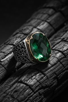 Sarmaşık Model Yeşil Zirkon Taşlı Gümüş Yüzük