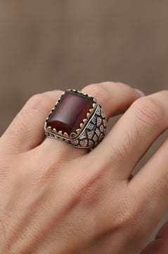 Akik Taşlı Gümüş Yüzük