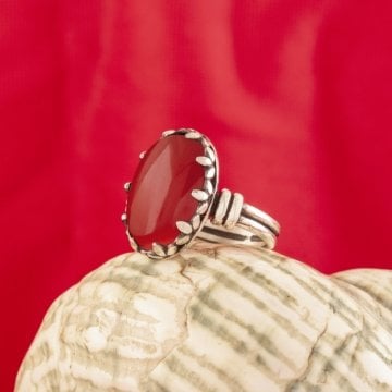 Çift Kol Model Akik Taşlı El İşi Gümüş Yüzük