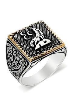 Kare Model Kalem İşleme Üç Hilal ve Bozkurt Yüzük