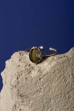 Kaplangözü Taşlı Minimal Gümüş Ayarlanabilir Kadın Yüzük