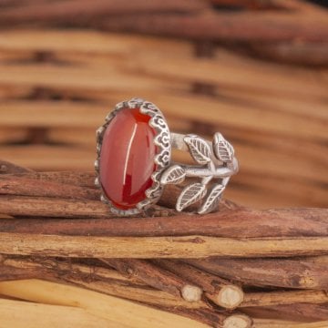 Sarmaşık Model Akik Taşlı El İşi Gümüş Yüzük