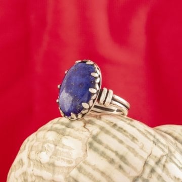 Çift Kol Model Lapis Lazuli Taşlı El İşi Yüzük