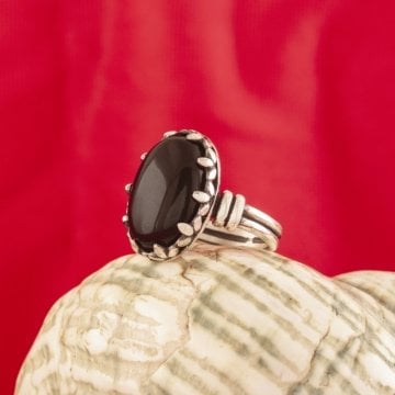 Çift Kol Model Oniks Taşlı El İşi Gümüş Yüzük