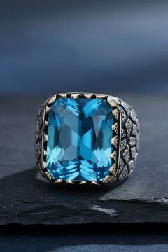 Mavi Zirkon Taşlı Gümüş Yüzük