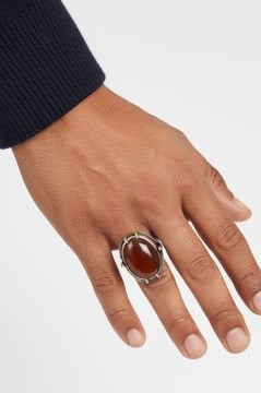 Büyük Boy Pençe Model Akik Taşlı Gümüş Yüzük