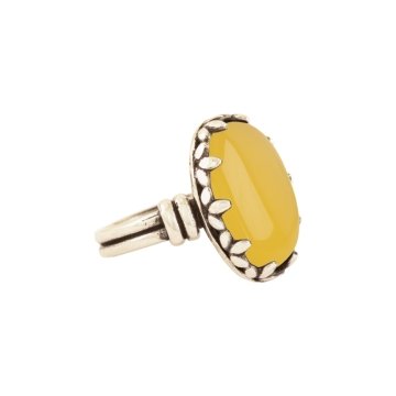 Çift Kol Model Sarı Akik Taşlı El İşi Gümüş Yüzük