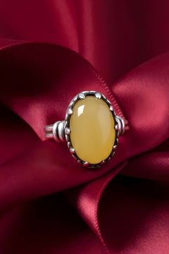 Çift Kol Model Sarı Akik Taşlı El İşi Gümüş Yüzük