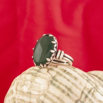 Çift Kol Model Yeşil Akik Taşlı El İşi Yüzük