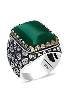 Yeşil Akik Taşlı Gümüş Yüzük